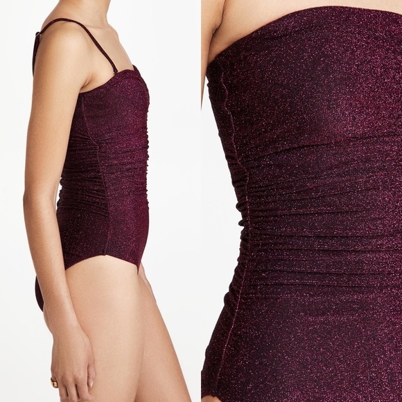 NWT Ruched Sparkle Garnet One Piece Swim Bathing Bikini Suit Small - Picture 6 of 11